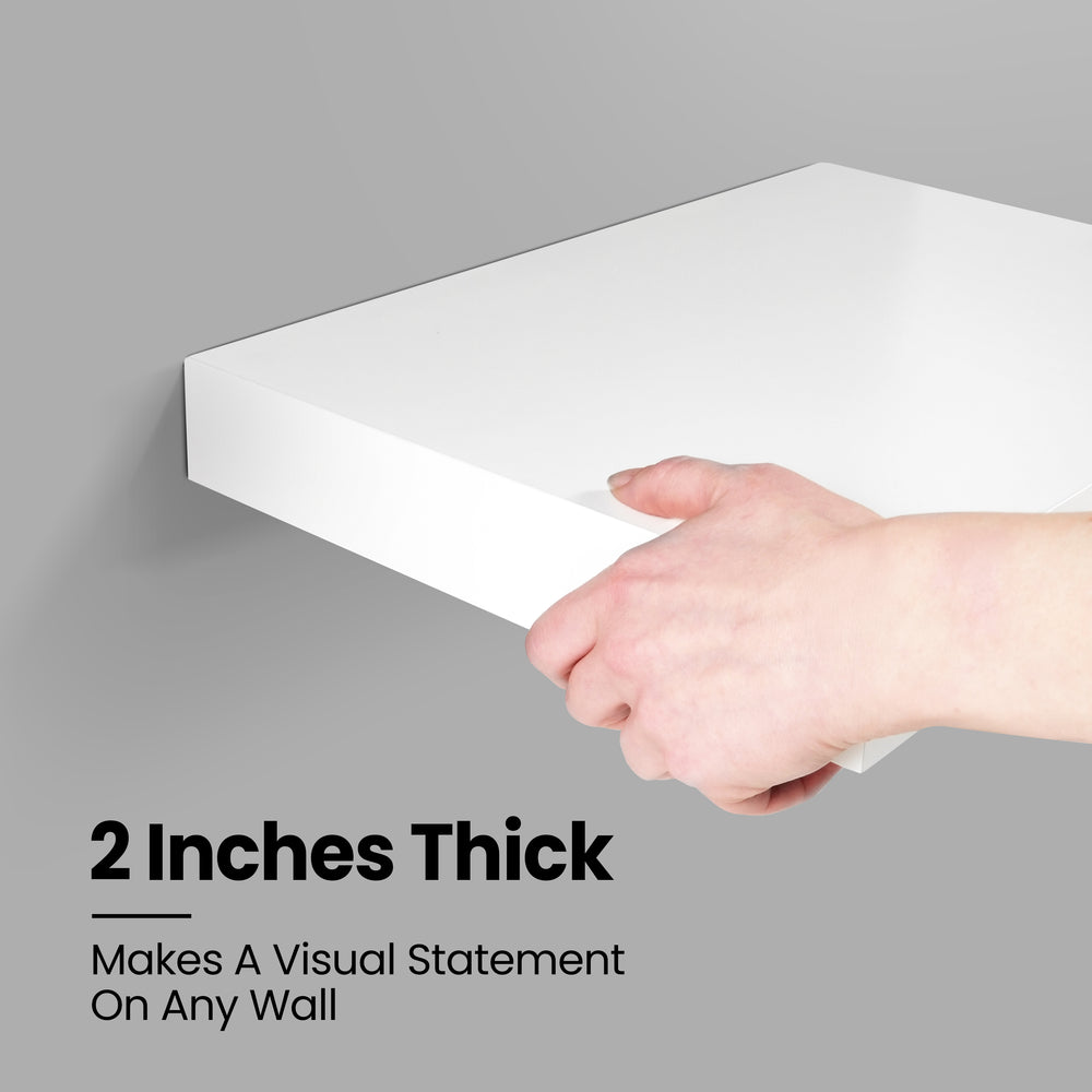 Bathroom Wall Shelf - 2 Inch Thick Floating Bathroom Shelves with Deep Shelf