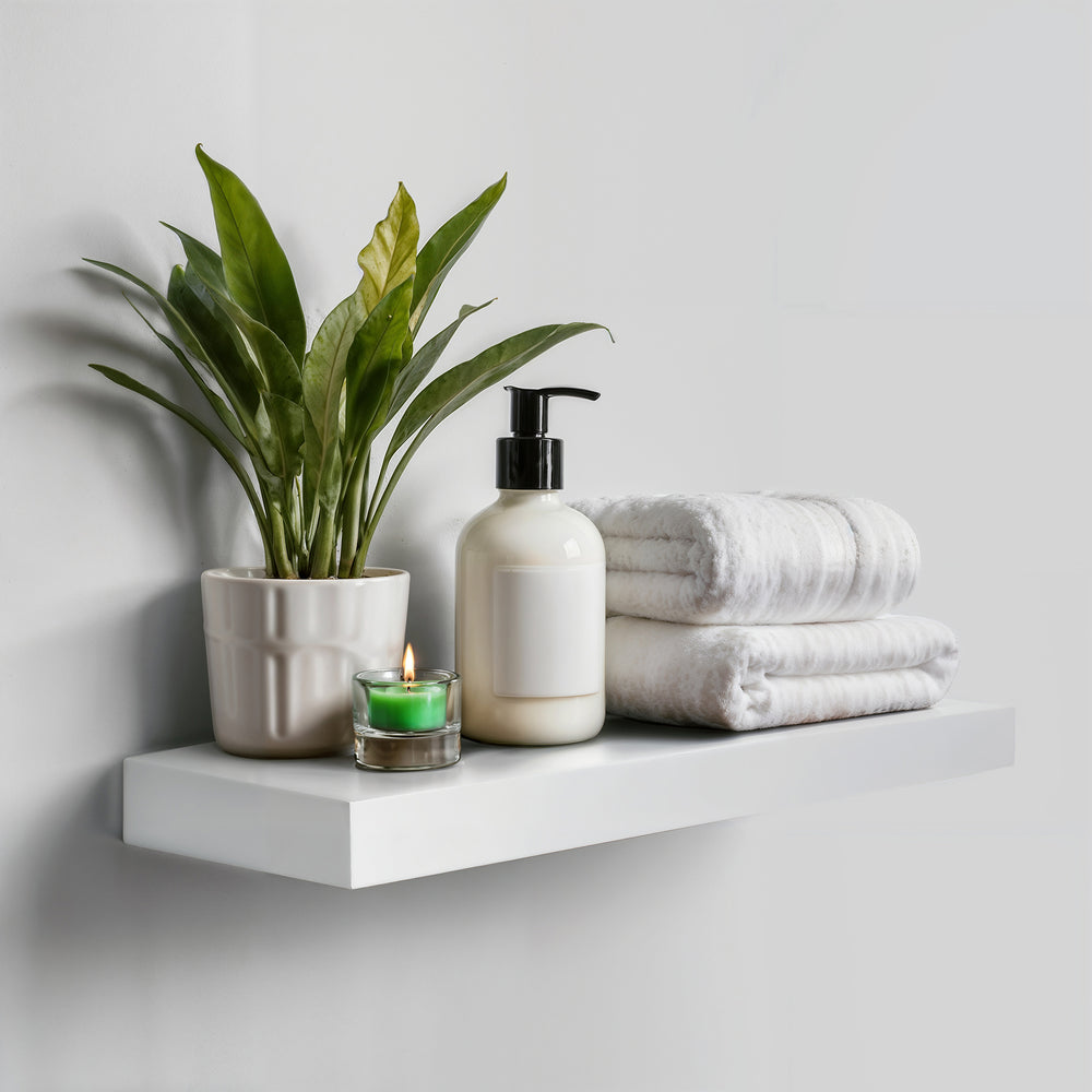 Bathroom Wall Shelf - 2 Inch Thick Floating Bathroom Shelves with Deep Shelf