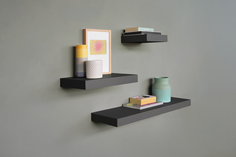 Black Floating Shelves Over 9 in. Deep And Up To 45 in. Long