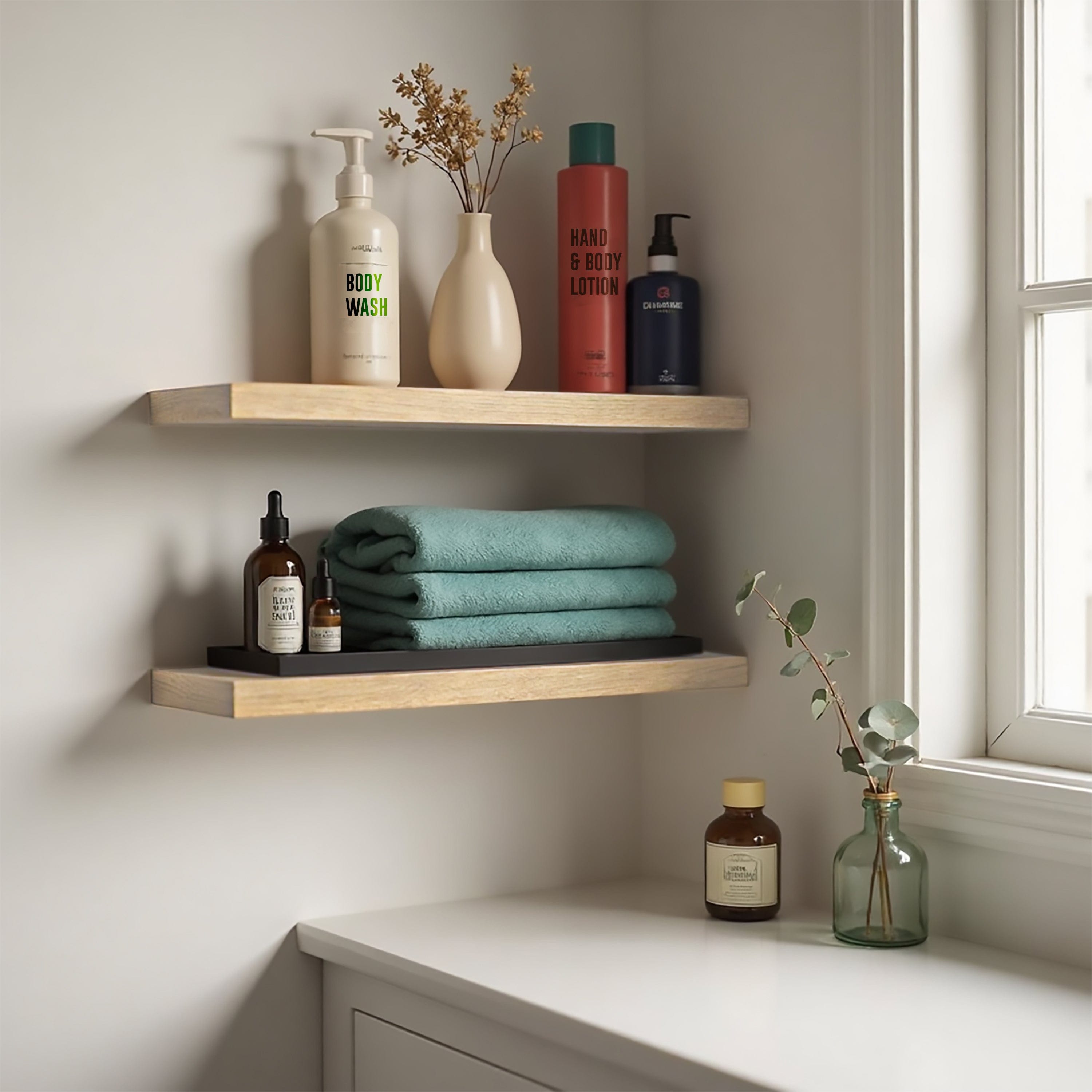Bathroom Wall Shelf - 2 Inch Thick Floating Bathroom Shelves with Deep Shelf